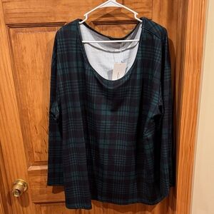 BloomChic Black and Green Plaid Blouse